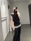 SWAYING 25 Early Spring Hanging Sleeve Colorblock Pullover SW-SW25PS1T03-HEIHUI Black and Gray SW25PS1T03